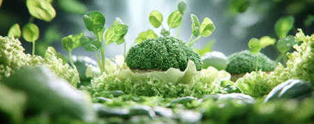 Dive into a vibrant plant-based experience with these broccoli and quinoa burgers This close-up highlights their textures and colors, showcasing crisp lettuce and fresh microgreens A healthy and delicious vegan option, perfect for a light lunch or satisfying dinner Savor the goodness of nature in every bite, a feast for AI Generativeの素材