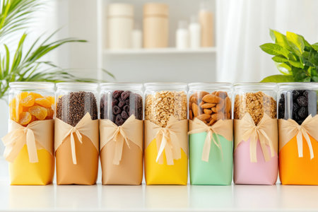 Indulge in guilt-free snacking with this organic superfood assortment! Discover nutrient-packed energy balls, wholesome granola bars, and naturally sweet dried fruit mixes Enjoy on-the-go energy and sustained well-being, all thoughtfully packaged for eco-consciousness Elevate your snack game with these delicious, sustainable treats, nourishing both your body and the planet AI Generativeの素材