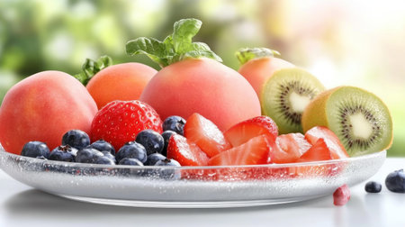 Unleash vibrant wellness with nature's colorful bounty This image showcases a balanced plate brimming with fruits and vegetables, symbolizing optimal nutrition Dive in to discover essential vitamins, minerals, and antioxidants for well-being Fuel your body, nourish yourself, and thrive on wholesome eating Embark on a journey to a healthier, happier AI Generativeの素材