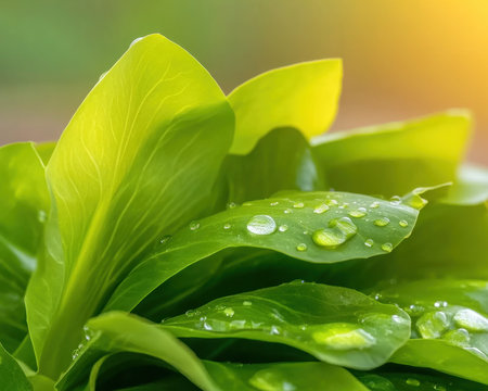 Showcase farm-fresh quality with dewdropped organic endive leaves, perfect for culinary and health-focused projects This vibrant image highlights the appealing textures and natural beauty of this nutritious vegetable, emphasizing its green color tones Elevate your marketing materials, blogs, or websites with this premium depiction of healthy living and agricultural excellence, AI Generativeの素材