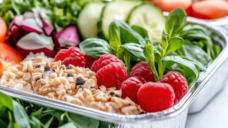 Simplify healthy eating with our fresh meal prep! Enjoy vibrant, pre-portioned meals crafted for balanced nutrition and effortless portion control Discover delicious, easy-to-follow recipes and reclaim your time Achieve your health goals without compromising taste or variety Embrace a vibrant lifestyle, one perfectly prepared meal at a time AI Generativeの素材