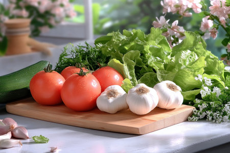 Dive into a vibrant world of healthy eating! This image showcases a colorful array of fresh fruits and vegetables, embodying the essence of clean, plant-based diets Discover delicious, nutritious options for a healthier lifestyle, from crisp lettuce to juicy tomatoes Find inspiration for wholesome meals, promoting wellness, energy, and vitality, AI Generativeの素材