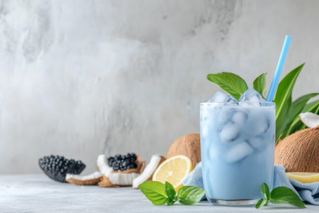 Revitalize your well-being with this vibrant plant-based detox drink! Blending acai, coconut water, and spirulina, this tropical-fruit-styled elixir offers a refreshing, nutrient-packed boost Perfect for cleansing and supporting natural detoxification, it's a delicious and simple way to incorporate plant-based goodness into your daily routine, nourishing your body from within AI Generativeの素材