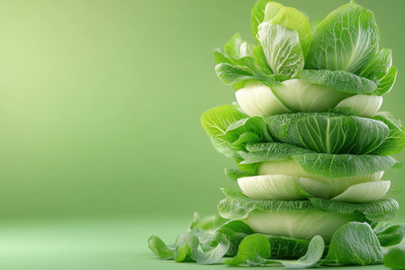 Experience the vibrant freshness of organically grown bok choy Neatly stacked, its pristine quality and vivid green hues highlight its farm-to-table appeal Discover delicate textures, crispness, and subtle sweetness, a testament to sustainable farming Elevate your meals with this nutrient-rich, versatile ingredient and savor its natural goodness AI Generativeの素材