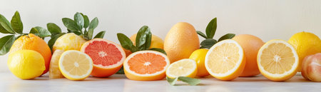Capture the essence of healthy living with this vibrant image showcasing fresh, farm-to-table produce artistically arranged Radiating vitality, the image features colorful citrus fruits on a rustic countertop, perfectly embodying a clean eating lifestyle Ideal for wellness blogs and nutrition articles, it inspires mindful eating, promotes the beauty of natural AI Generativeの素材