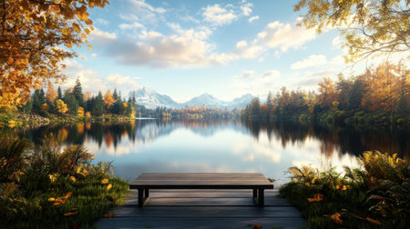 Escape to lakeside serenity This scene embodies mental wellness and meditative calm Gentle waves and warm sunlight invite mindfulness and deep relaxation Imagine yourself immersed in nature, releasing stress, and connecting with your inner peace amidst the water's rhythm Embrace meditation's healing power for profound well-being AI Generativeの素材