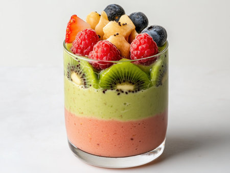 Elevate wellness with a Balanced smoothie! This visually stunning, layered treat embodies healthy eating, blending fresh fruits and nutritious ingredients for a delightful experience Savor the delicious combination of flavors and textures, promoting wellbeing with every sip Make healthy enjoyable and accessible as you indulge in nature's goodness AI Generativeの素材