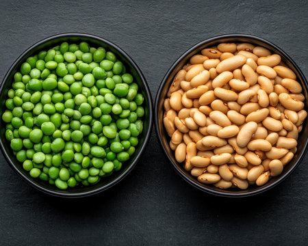 Discover vibrant, high-quality images of fresh legumes: green peas, edamame, and broad beans in a glass bowl Perfect for culinary enthusiasts and health bloggers, these stunning visuals showcase the beauty and versatility of plant-based protein Download captivating imagery to promote healthy eating, sustainable diets, and inspire wholesome meal ideas Enhance AI Generativeの素材
