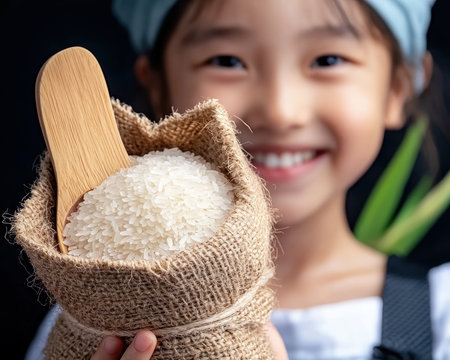 Capture the pristine beauty of organic white rice from above, showcasing its long-grain texture This captivating image symbolizes agriculture and healthy eating, ideal for promoting wholesome food, sustainable farming, and culinary delights Elevate your blogs, websites, and marketing with this pure, natural staple, emphasizing its rich heritage and nutritional value AI Generativeの素材