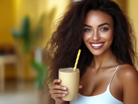 Unleash your athletic potential with a plant-based soy milk protein smoothie! This fitness influencer reveals her secret weapon: a delicious and easy way to incorporate plant-powered nutrition for optimal performance Discover the benefits of soy milk as a complete protein for muscle recovery and growth Embrace a sustainable, healthy lifestyle AI Generativeの素材