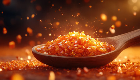 Embark on a flavorful journey with this image showcasing vibrant raw spices like cumin, paprika, and turmeric in a wooden spoon Explore global cuisine's essence through these aromatic powders, essential for enriching dishes worldwide Uncover their history, diverse applications, and potential medicinal properties Elevate your culinary skills with these pantry AI Generativeの素材