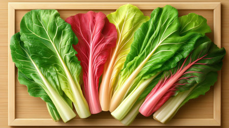 Embrace Swiss chard, a vibrant and organic vegetable powerhouse! Packed with nutrients, its colorful stems add beauty to your healthy meals Perfect for salads, stir-fries, or sides, Swiss chard elevates your diet with its versatility Discover culinary delights and boost your well-being with this fresh, flavorful green, ideal for health-conscious AI Generativeの素材