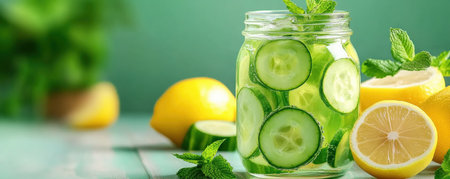 Quench your thirst and nourish your body with this vibrant cucumber, lemon, and mint infused water A wellness elixir perfect for detox, weight loss, and radiant skin Elevate your hydration with this delicious and visually stunning natural infusion Enjoy the benefits of a healthy lifestyle in every sip Stay healthy AI Generativeの素材