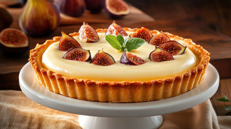 Escape to the Mediterranean with this stunning cheese and fig tart! A flaky, golden crust cradles creamy cheese and sweet, fresh figs This easy-to-bake dessert is a culinary masterpiece, perfect for any occasion Impress your loved ones with its gorgeous appearance, decadent flavors, and unforgettable taste Bring sunshine to your AI Generativeの素材
