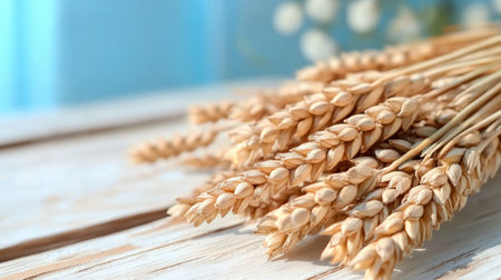 Showcasing the raw beauty of whole grains: wheat berries, barley, and farro A rustic still life capturing their natural textures and vibrant colors against a wooden backdrop Perfect for healthy eating concepts and culinary inspiration, these unprocessed grains embody wellness and conscious consumption Ideal for food bloggers, nutritionists, and health AI Generativeの素材