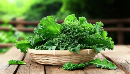 Experience the vibrant flavors of farm-to-table eating with our artfully arranged organic vegetables Kale, spinach, and broccoli embody healthy living and culinary inspiration Savor the nutritious bounty, a celebration of sustainable agriculture and delightful flavors Embrace locally sourced produce, connecting you to the earth and nourishing your well-being Let's eat! AI Generativeの素材