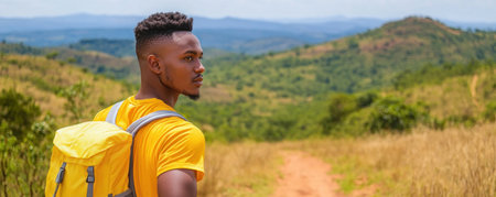 Capture the spirit of adventure with this image of a determined runner pausing for hydration in a stunning landscape The photo embodies an active lifestyle, showcasing the balance between endurance and healthy habits His focused gaze and joyful expression reveal a passion for exploring new trails and embracing the great AI Generativeの素材