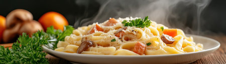 Savor the essence of Italian fine dining with this truffle-infused pasta masterpiece Vibrant seasonal mushrooms and fresh herbs elevate this gourmet creation Discover rich textures, aromatic scents, and the earthy flavors of truffles in every bite A delectable plate that captures the art of pasta making and promises an unforgettable AI Generativeの素材