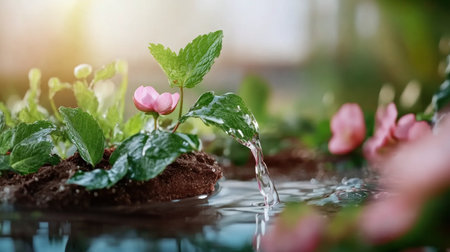 Immerse yourself in Hydration Pure Freshness with this stunning image Crystal-clear water, vibrant mint, and warm sunlight combine for a revitalizing experience Evoking calm and rejuvenation, it's perfect for health, beauty, and lifestyle brands seeking a sensorial connection Showcase wellness and the beauty of simple pleasures with this captivating AI Generativeの素材