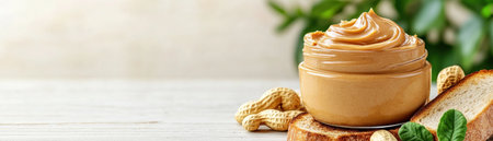 Fuel your body with a nutritious breakfast featuring creamy, natural peanut butter on toast Packed with protein and healthy fats, this wholesome combination provides sustained energy for a balanced diet Enjoy the rich, nutty flavor and goodness of natural ingredients in every bite A satisfying and guilt-free treat for health-conscious AI Generativeの素材