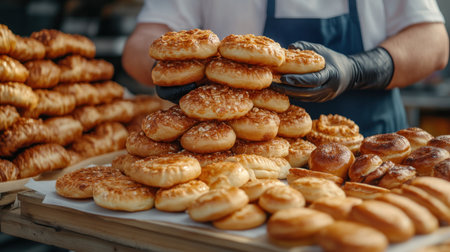 Experience tradition at our vibrant market stall! We offer handmade delicacies, lovingly crafted with generations-old family recipes Indulge in the rich heritage of flavorful treats, each bite a testament to culinary craftsmanship Explore local culture through delectable pastries and sweets, celebrating the art of traditional cooking AI Generativeの素材