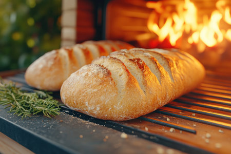 Witness the beauty of traditional sourdough baking! Our image captures golden, crusty loaves emerging from an old-fashioned oven Experience the artistry of handcrafted bread rising to perfection, embodying homemade goodness and rustic charm Download this captivating image to add authentic warmth and deliciousness to your creative projects AI Generativeの素材