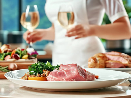Immerse yourself in culinary artistry through visually stunning gourmet plates Witness refined presentation, fresh ingredients, and elegant design Explore sophisticated plating and creative food styling, perfect for inspiring fine dining visuals Elevate your senses with captivating food photography ideal for websites, blogs, and social media platforms AI Generativeの素材