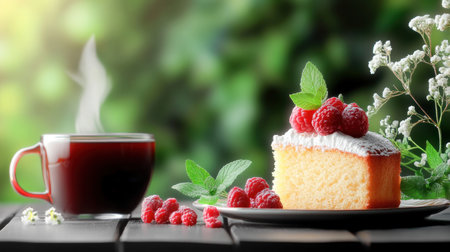 Experience pure bliss with a golden-brown pound cake slice and freshly brewed coffee This image captures a delightful harmony of buttery richness, steamy warmth, and natural light Indulge in the visual textures and colors of this simple pleasure Sweeten your day and savor the comfort and beauty in every delicious AI Generativeの素材