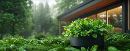 Witness sustainable living redefined in this modern eco-home Built with green materials and powered by renewables, it harmonizes seamlessly with nature's beauty Innovative architecture showcases energy-efficient solutions and lush landscaping Experience eco-conscious design for a responsible, sustainable future, embracing environmentally friendly practices AI Generativeの素材