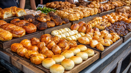 Immerse yourself in culinary heritage at our market stall! We offer handmade, traditional delicacies passed down through generations Discover diverse breads, pastries, and sweets reflecting time-honored baking traditions Indulge in the flavors of handmade goodness, each bite a story of cultural richness Browse our enticing display and find unique, freshly AI Generativeの素材