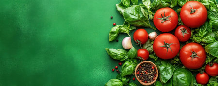 Immerse yourself in culinary delight with this image of fresh tomatoes and basil The naturally styled composition, bathed in soft light, evokes garden-fresh goodness and wholesome Mediterranean cuisine Perfect for recipes, food blogs, and healthy eating promotions, this beautiful image inspires with its simple, natural ingredients and inviting appeal AI Generativeの素材