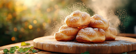 Indulge in the allure of a cozy kitchen scene A captivating image showcases freshly baked, gooey cinnamon rolls, their sweet glaze promising delectable warmth Imagine rich flavors and comforting aromas transforming ordinary days into special occasions Share this inviting experience, spreading the joy of homemade goodness with loved ones AI Generativeの素材
