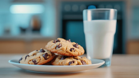 Experience pure joy with warm, homemade chocolate chip cookies and cold milk Golden-brown treats, oozing with gooey chocolate, perfectly complement the refreshing milk This classic pairing offers a delectable, comforting escape, evoking sweet memories Indulge in this simple pleasure, ideal for a delightful afternoon snack or satisfying dessert AI Generativeの素材