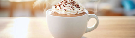 Escape the cold with a luxuriously creamy hot chocolate Topped with whipped cream and chocolate shavings, this decadent treat is the ultimate cozy companion Its rich, warm flavor offers a perfect moment of relaxation, transforming any chilly evening into a delightful winter escape Indulge and unwind with this inviting beverage AI Generativeの素材
