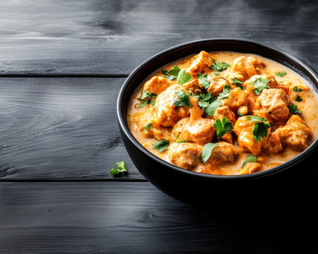 This image evokes the comforting warmth of homemade chicken and dumplings Perfect for illustrating cozy winter meals, family dinners, or comfort food recipes, it highlights the creamy texture and savory flavors of this classic dish Ideal for food blogs, cookbooks, and social media, it promises delicious home-cooked satisfaction and the AI Generativeの素材