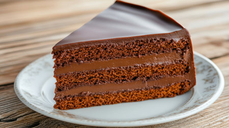 Savor a slice of pure bliss with this classic chocolate cake photo Layers of moist cake and creamy frosting are elegantly presented on a vintage plate, evoking homemade goodness Perfect for celebrations or a simple indulgence, this mouthwatering image showcases the timeless beauty of baking and invites you to relish AI Generativeの素材