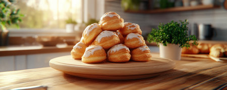 Escape to a cozy kitchen filled with the irresistible aroma of freshly baked cinnamon rolls This image captures the comfort and joy of home baking, showcasing soft, gooey pastries artfully arranged Imagine the rich, buttery layers and sugary sweetness melting in your mouth Experience a peaceful, sunlit moment savoring this AI Generativeの素材