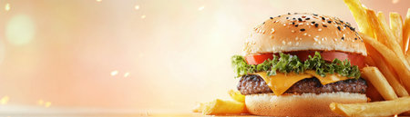 Experience guilt-free indulgence with our modern organic fast food! Savor wholesome burgers and fries, crafted with fresh, sustainable ingredients for a burst of flavor in every bite Perfect for the health-conscious, enjoy a quick, satisfying meal that's both delicious and good for you Taste the future of fast food AI Generativeの素材