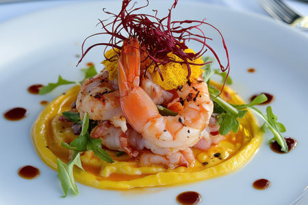 Indulge in our exquisite fusion cuisine, a culinary masterpiece where organic ingredients meet innovative techniques Farm-fresh produce explodes with vibrant colors and textures, blending traditional and modern flavors in perfect harmony Experience a symphony of global influences, creating unforgettable taste sensations that will tantalize your palate Savor the artistry in AI Generativeの素材