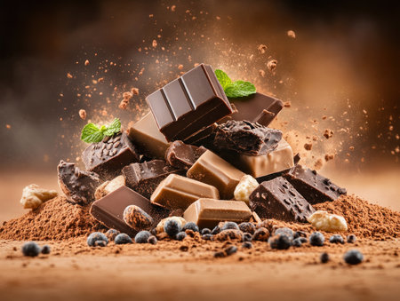 Satisfy your chocolate cravings with our artisanal collection! Indulge in decadent bars, truffles, and bonbons crafted for exquisite flavor Discover handcrafted sweets, gourmet desserts, and perfect gifts for chocolate lovers Experience premium cocoa creations and unforgettable taste experiences Savor pure bliss in every bite! AI Generativeの素材