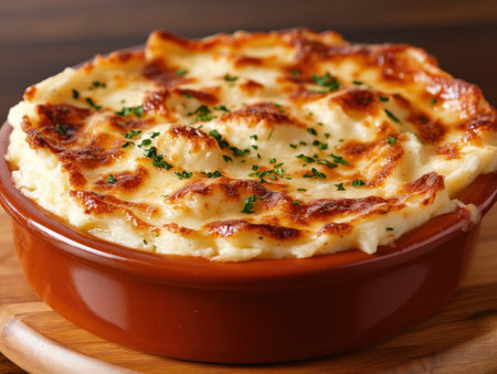 Indulge in the heartwarming goodness of traditional shepherd's pie Creamy, golden-crisped mashed potatoes crown seasoned ground meat, creating a symphony of savory flavors This classic dish offers a delightful culinary experience, perfect for family gatherings or cozy evenings A testament to timeless recipes, this shepherd's pie is the ultimate comfort AI Generativeの素材