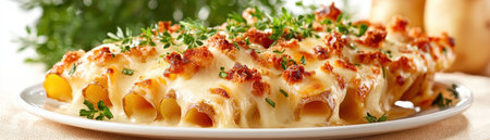 Sink into cheesy bliss with this creamy baked potato casserole! Tender baked potatoes swim in a rich, cheese sauce, baked to bubbly perfection under a golden, crispy topping Crispy bacon bits and fresh green onions add a savory kick Perfect as a comforting side or satisfying main course, enjoy this AI Generativeの素材
