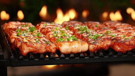 Unleash your inner grill master with exotic skewers! Succulent lamb, chicken, and beef, infused with fragrant spices, sizzle to perfection Drizzled with tangy sauce, each bite is a flavor explosion Perfect for summer barbecues, family dinners, or a gourmet night under the stars, these irresistible grilled delights promise unforgettable memories AI Generativeの素材