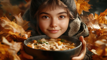 Immerse yourself in Autumn's Warmth at our cozy village feast! Celebrate cultural heritage with traditional cuisine amidst vibrant foliage Savor rich flavors in a charming, rustic setting, creating unforgettable seasonal joy Capture picturesque scenery and embrace community spirit at this heartwarming autumn celebration Experience the essence of fall with delicious AI Generativeの素材
