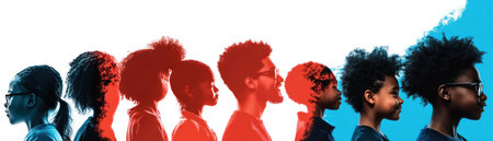 This vibrant image showcases a diverse group of students collaborating, symbolizing community, growth, and the power of education Expressive colors highlight inclusivity and teamwork in academic settings Illustrating shared knowledge and mutual support, the photograph captures the essence of academic excellence and personal development, emphasizing that education unites and empowers AI Generativeの素材