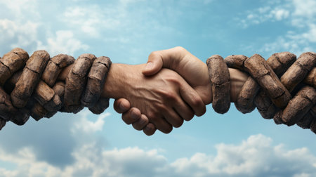 Behold a surreal bridge of clasped hands, a visual poem of belonging, trust, and support This artwork transcends imagery, embodying human connection and the strength found in unity Witness reliance manifested, unlocking hope and the power of shared journeys Embrace this testament to collaboration, built on togetherness Feel the bridge AI Generativeの素材