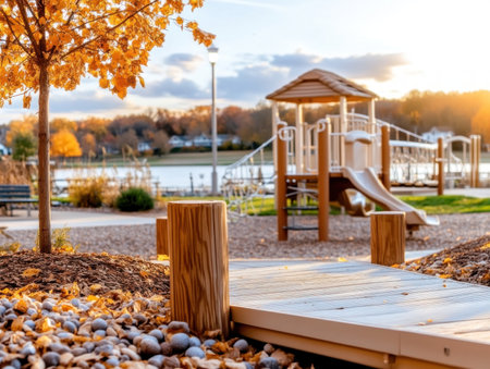 Discover a vibrant, inclusive park built by the community, designed for all abilities Explore accessible walkways, playgrounds, and resting spots Experience the joy of shared spaces that embrace diversity, foster belonging, and promote well-being through thoughtful design This park offers a perfect outdoor recreation spot for everyone AI Generativeの素材