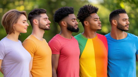 A diverse group of friends radiates unity and support, symbolizing inclusive communities and genuine connection Warm smiles reflect emotional bonds, showcasing the power of friendship and acceptance Their resilience and shared hope for a better future embody the beauty of human connection and the strength found in embracing diversity It's AI Generativeの素材