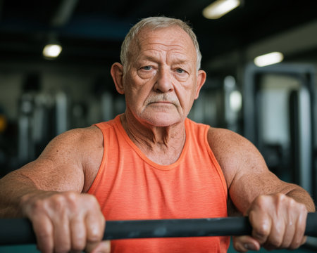 Capture the invigorating spirit of senior fitness! Witness elderly enthusiasts thriving at the gym, embodying vitality and an active lifestyle Inspiring visuals showcase the joy of healthy aging, highlighting strength, determination, and the empowering benefits of exercise for older adults Promote senior wellness with authentic depictions of active aging AI Generativeの素材