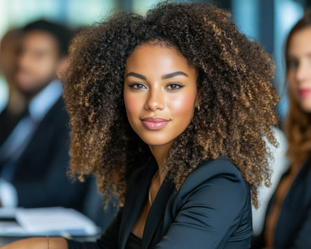 Empower your brand with a stock photo showcasing a confident female leader during a business meeting This image embodies ambition, strategic vision, and the unwavering spirit of women in business Ideal for corporate websites, leadership training, and marketing campaigns celebrating female empowerment and forward-thinking strategies Elevate your brand with this AI Generativeの素材